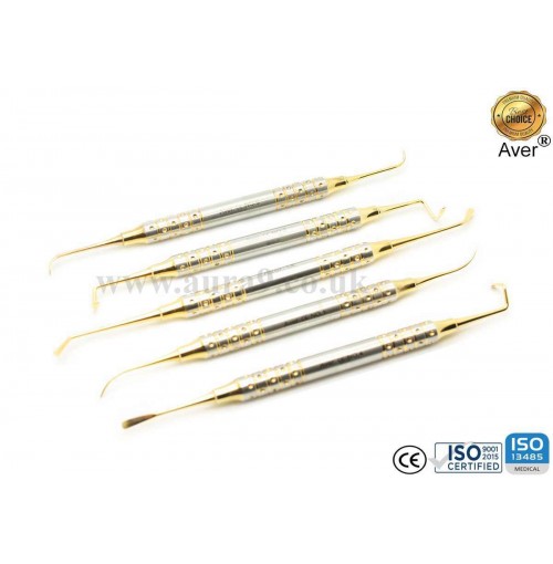 Sinus Lift Instrument's Kit, Set of 5 Instruments, Gold Titanium Coated 